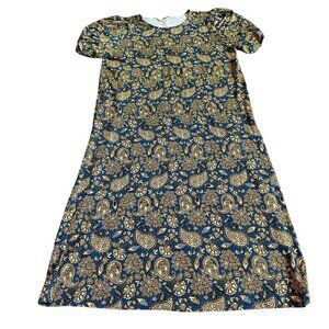 Boden Short Sleeve Jersey Knit Shirt Dress Stretch Gold Paisley Size 6R NWT